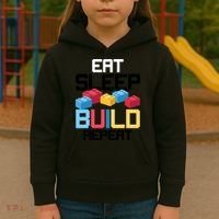 Funny Eat Sleep Build Gift Men Women Cool Blocks Building Kids Hoodie thumb 3