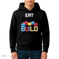Funny Eat Sleep Build Gift Men Women Cool Blocks Building Kids Hoodie thumb 4