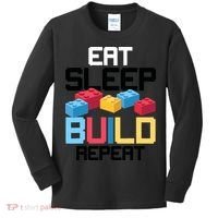Funny Eat Sleep Build Gift Men Women Cool Blocks Building Kids Long Sleeve Shirt thumb 0