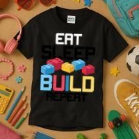 Funny Eat Sleep Build Gift Men Women Cool Blocks Building Kids T-Shirt thumb 3