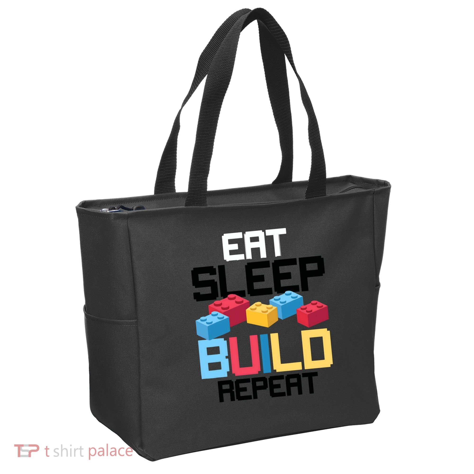 Funny Eat Sleep Build Gift Men Women Cool Blocks Building Tote Bag