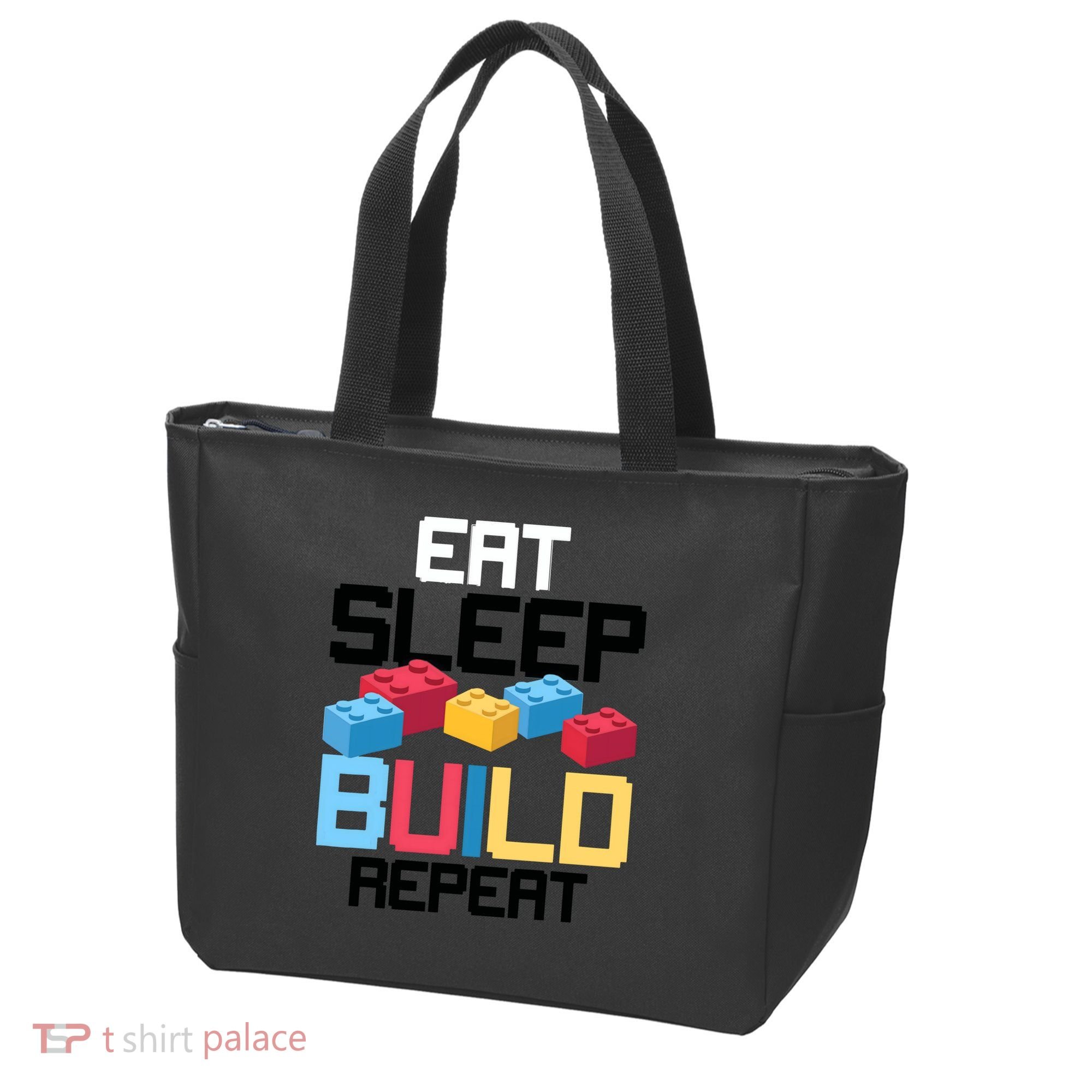 Funny Eat Sleep Build Gift Men Women Cool Blocks Building Tote Bag