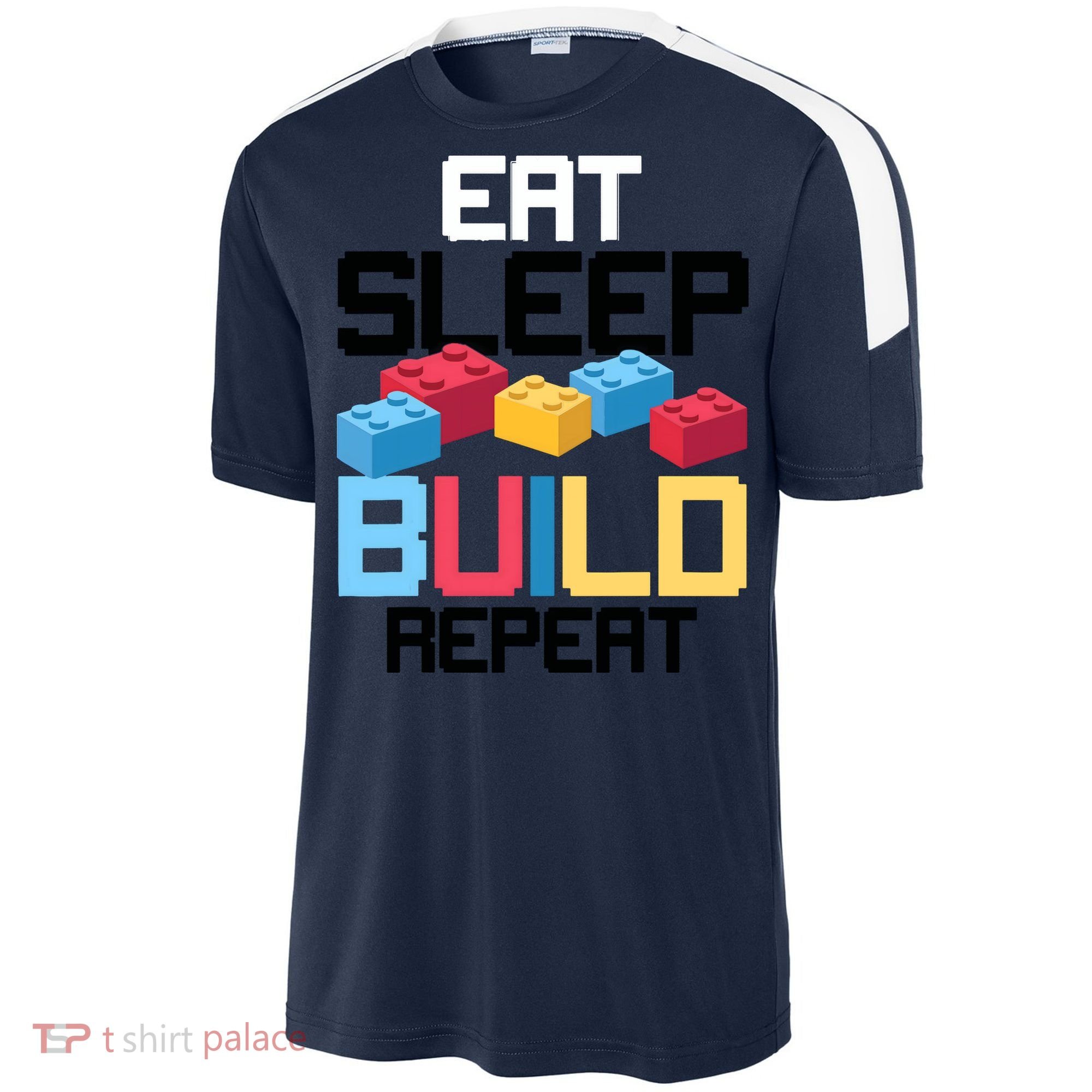 Funny Eat Sleep Build Gift Men Women Cool Blocks Building Sport-Tek Competitor United Soccer Jersey