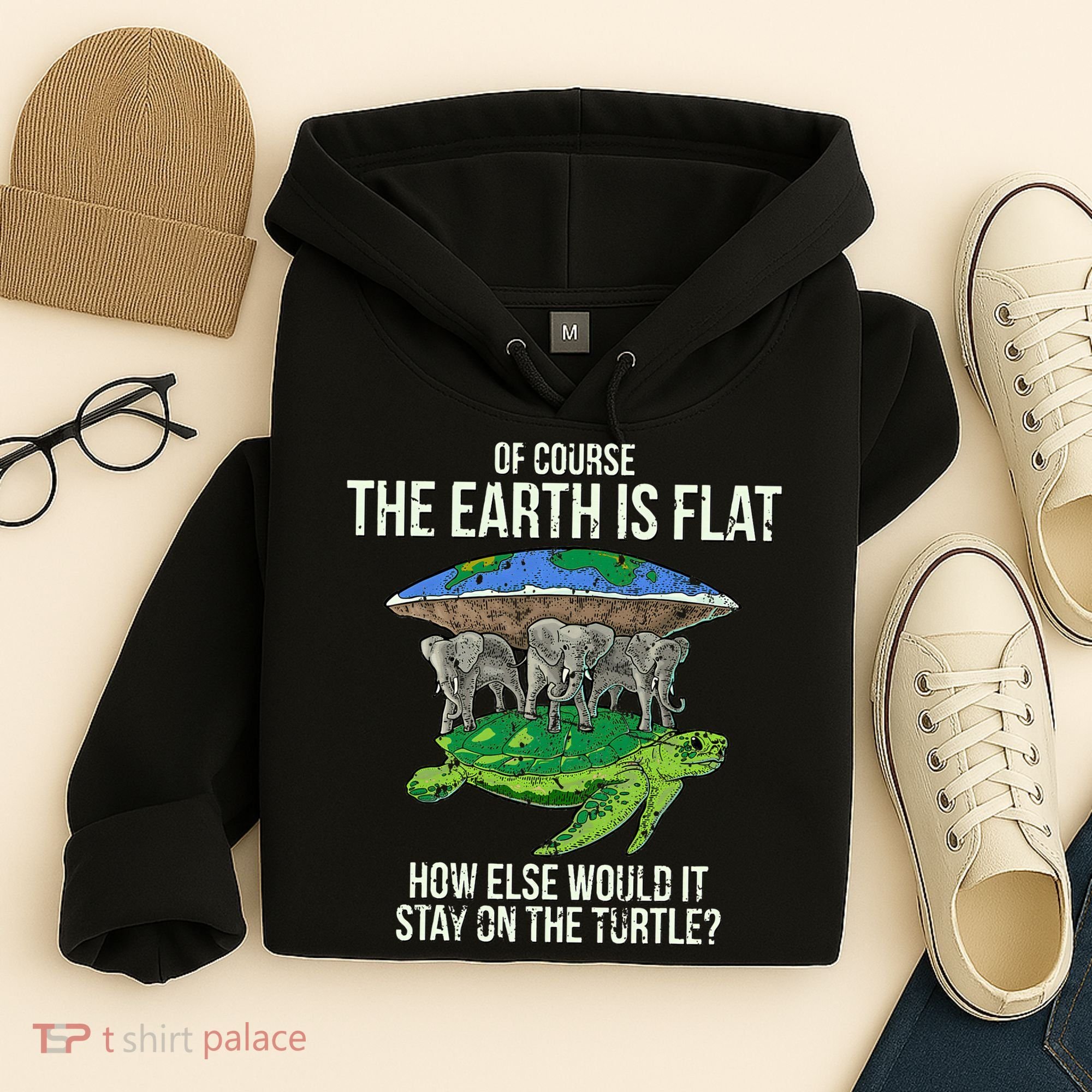 Flat Earth Society Turtle Elephants  Gift Hoodie