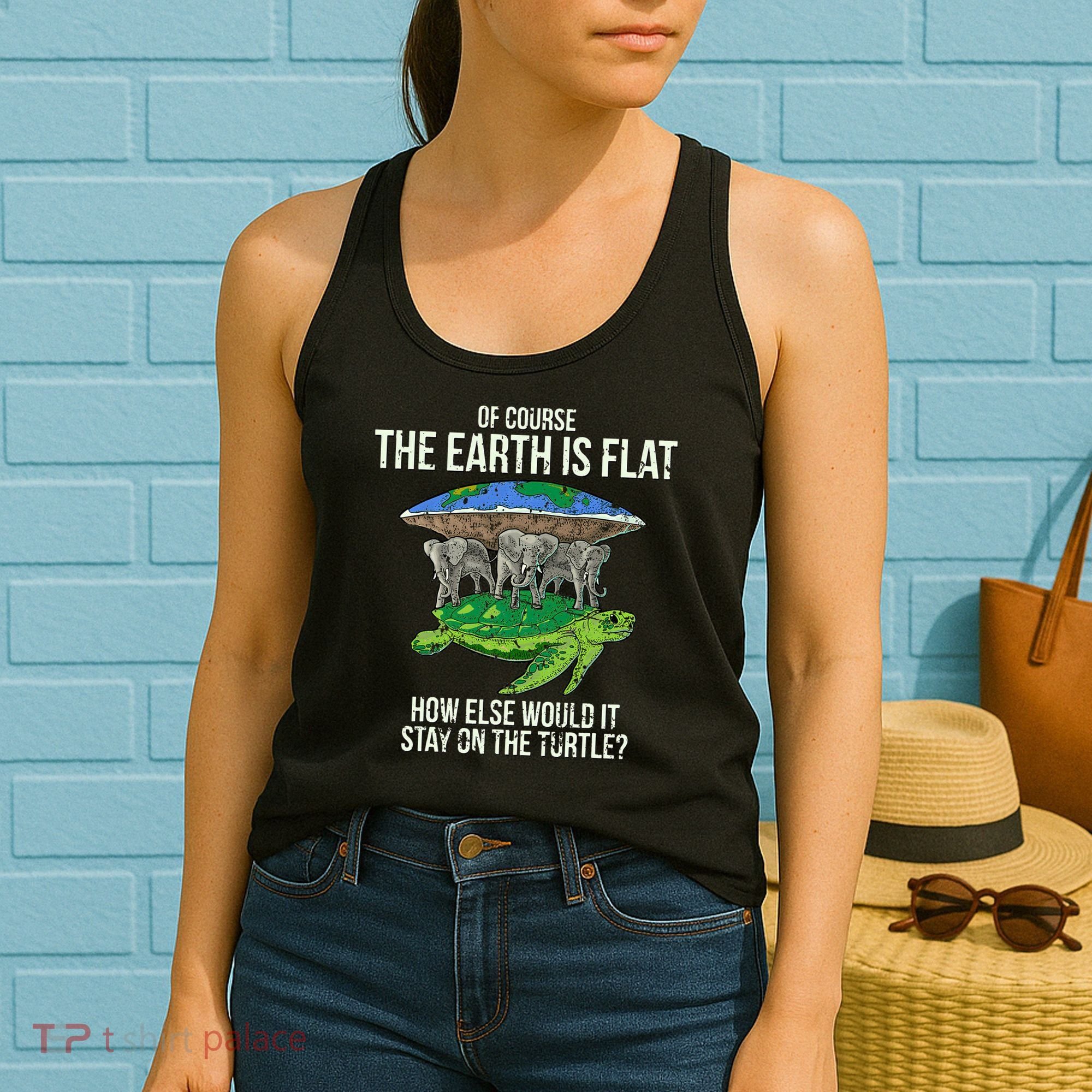 Flat Earth Society Turtle Elephants  Gift Women's Tank Top