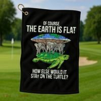Flat Earth Society Turtle Elephants  Gift Golf Towel thumb 1