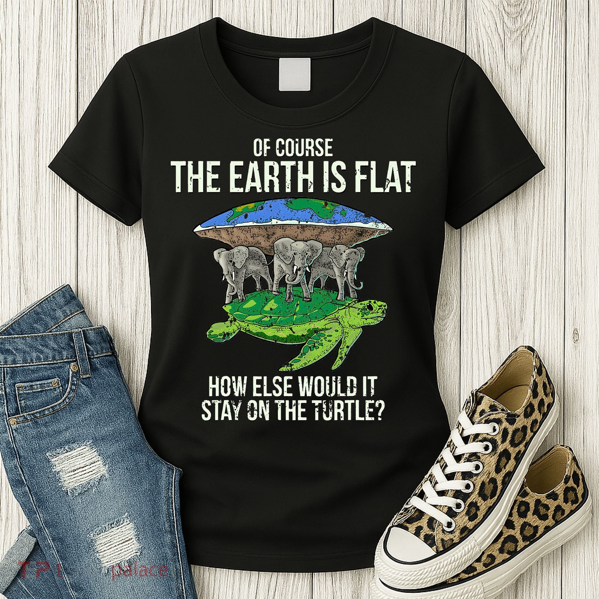 Flat Earth Society Turtle Elephants  Gift Women's T-Shirt
