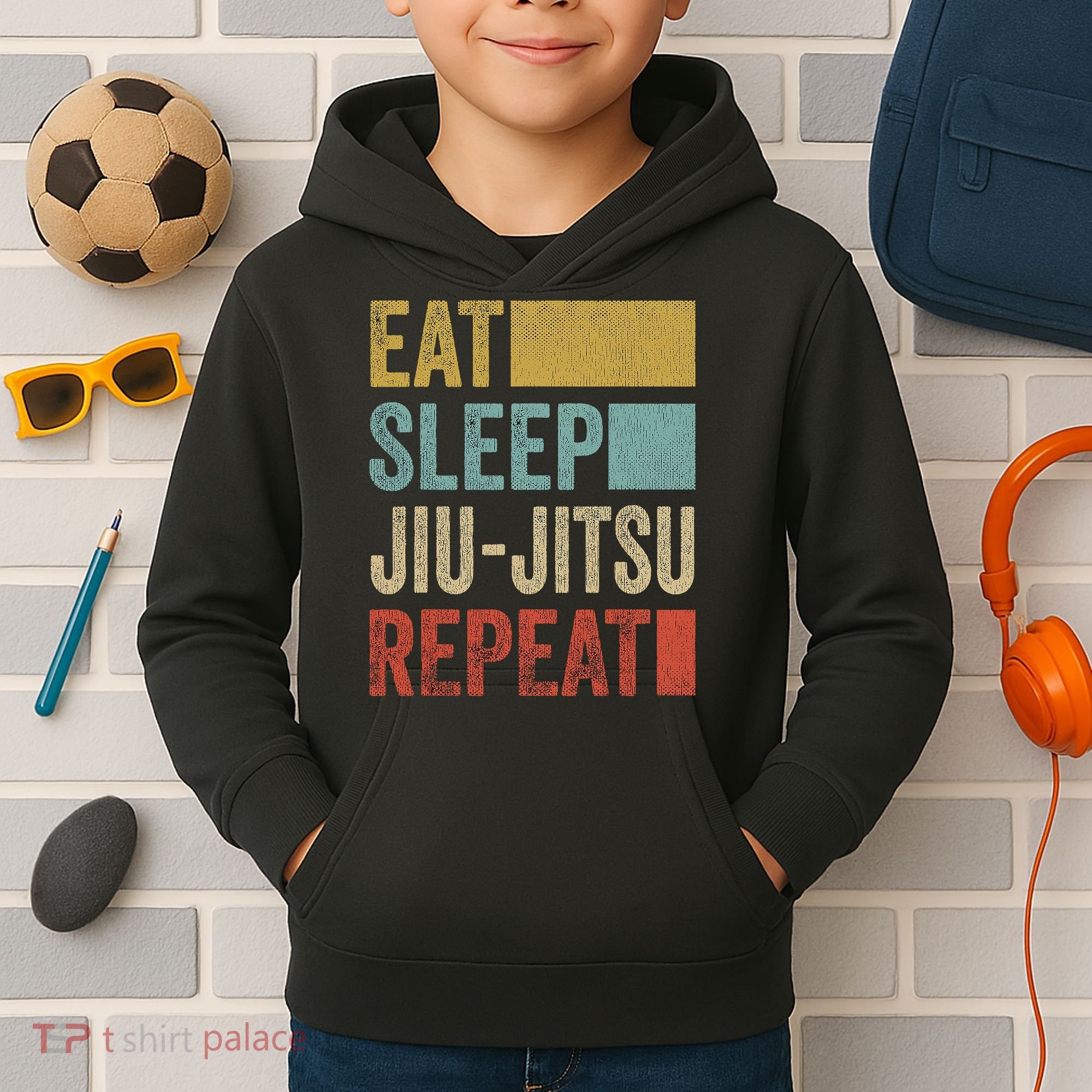 Funny Eat Sleep Jiu-Jitsu Repeat Gift Kids Hoodie
