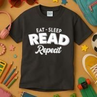 Funny Eat Sleep Read Repeat Book Lover Kids T-Shirt thumb 3