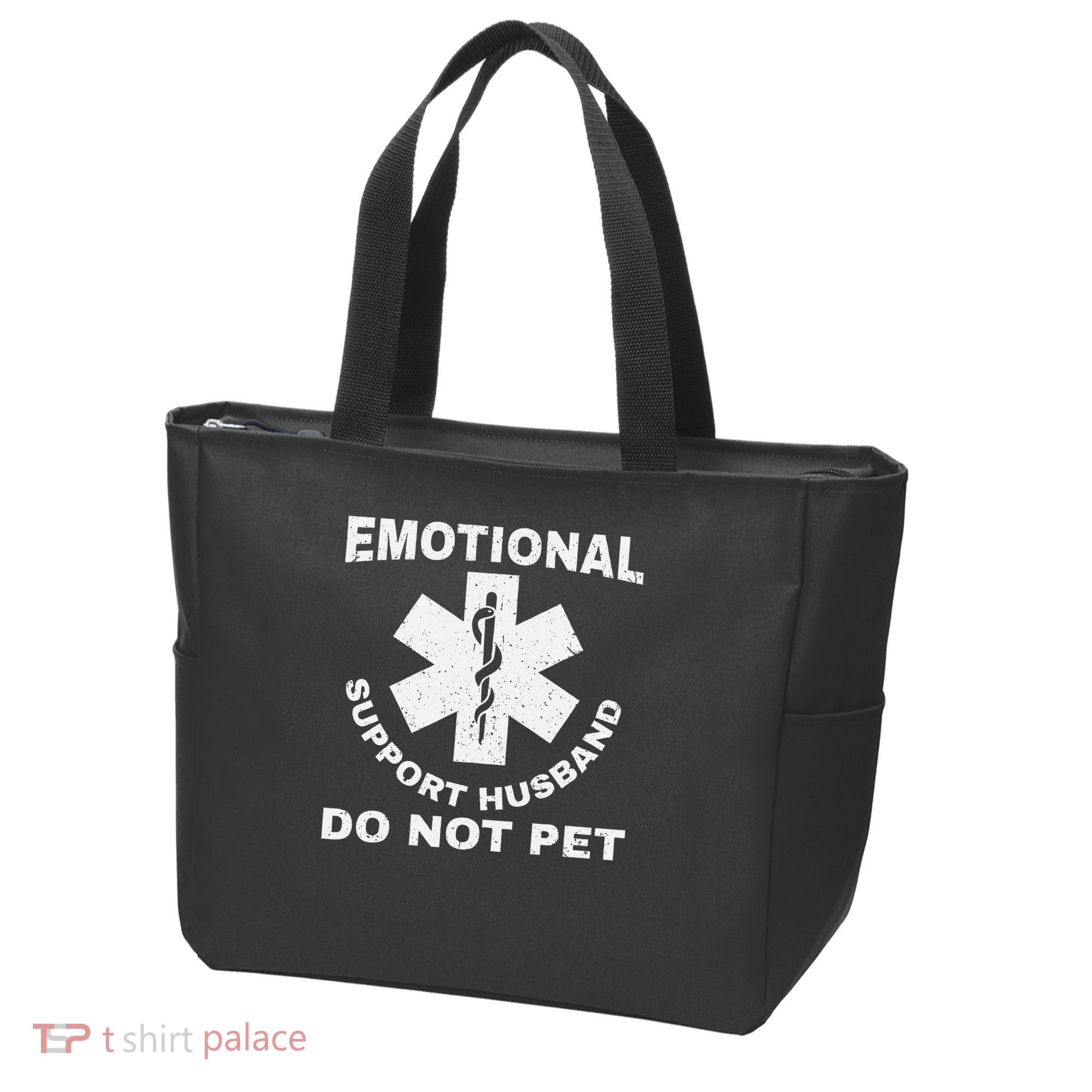 Funny Emotional Support Husband Do Not Pet Dad Humour Tote Bag