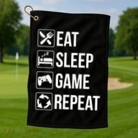 Funny Eat Sleep Game Repeat Gaming Funny Gift Funny Gift Golf Towel thumb 1