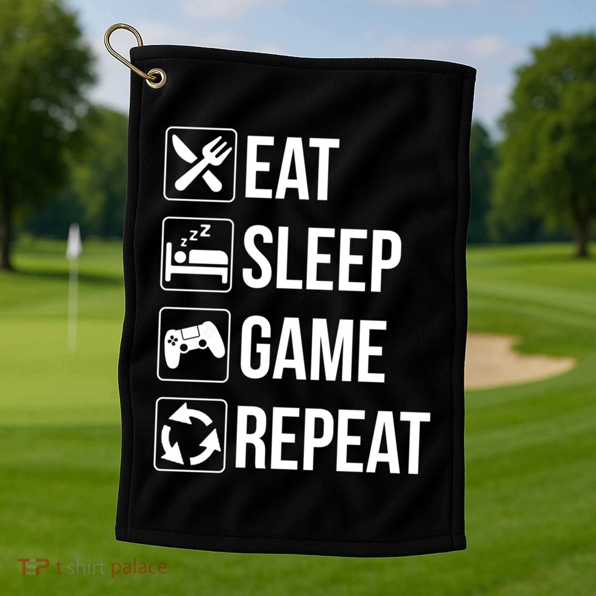 Funny Eat Sleep Game Repeat Gaming Funny Gift Funny Gift Golf Towel