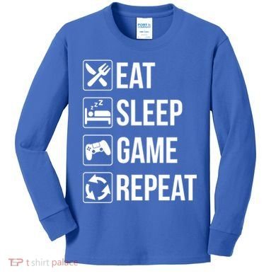 Funny Eat Sleep Game Repeat Gaming Funny Gift Funny Gift Kids Long Sleeve Shirt