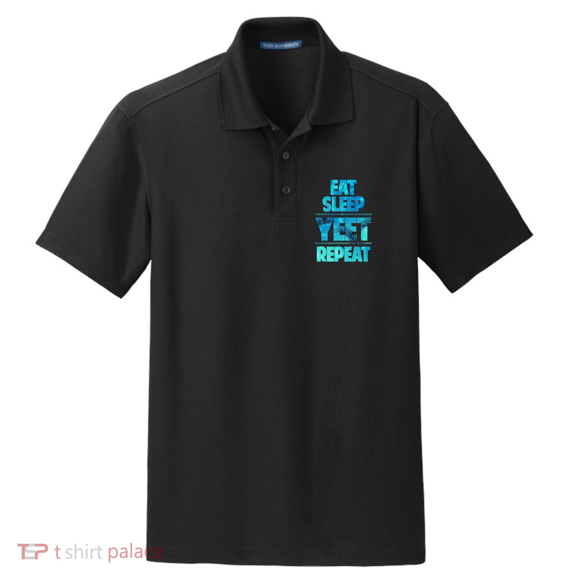 Funny Eat Sleep Yeet Repeat Dry Zone Grid Polo