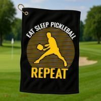 Funny Eat Sleep Pickleball Repeat Sport Gift Pickleball Player Golf Towel thumb 1