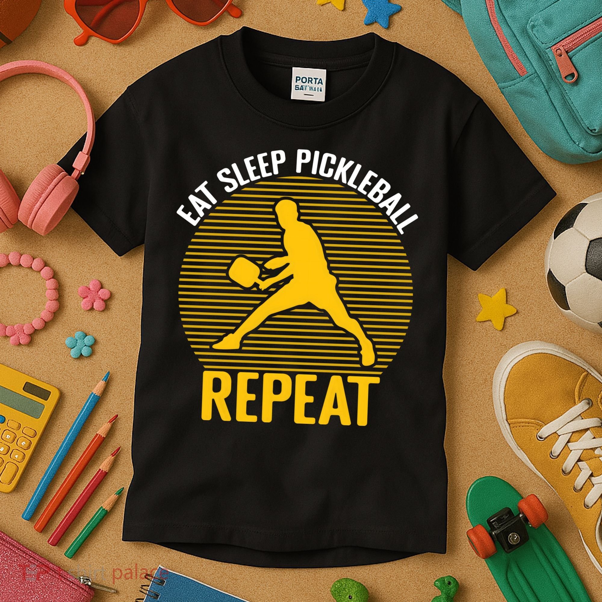 Funny Eat Sleep Pickleball Repeat Sport Gift Pickleball Player Kids T-Shirt
