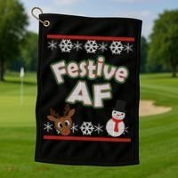 Festive AF Ugly Christmas Sweater Golf Towel thumb 1