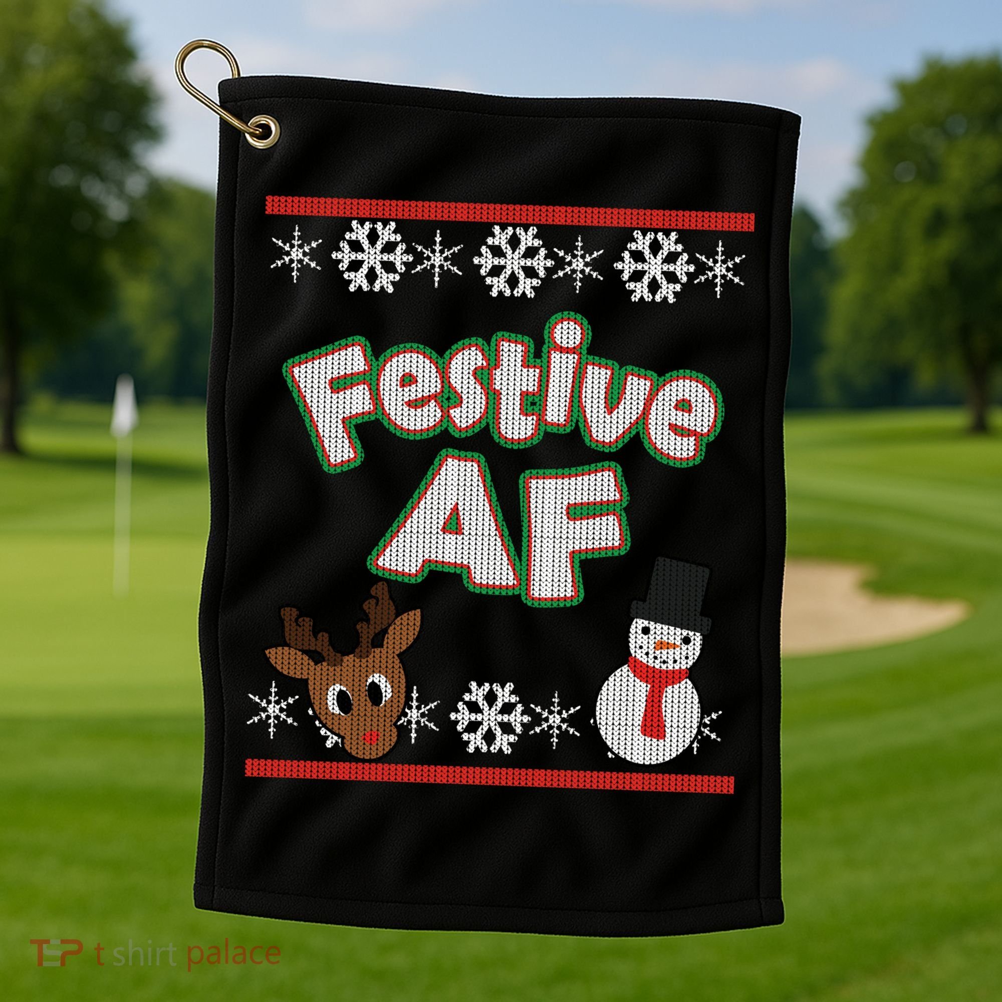 Festive AF Ugly Christmas Sweater Golf Towel