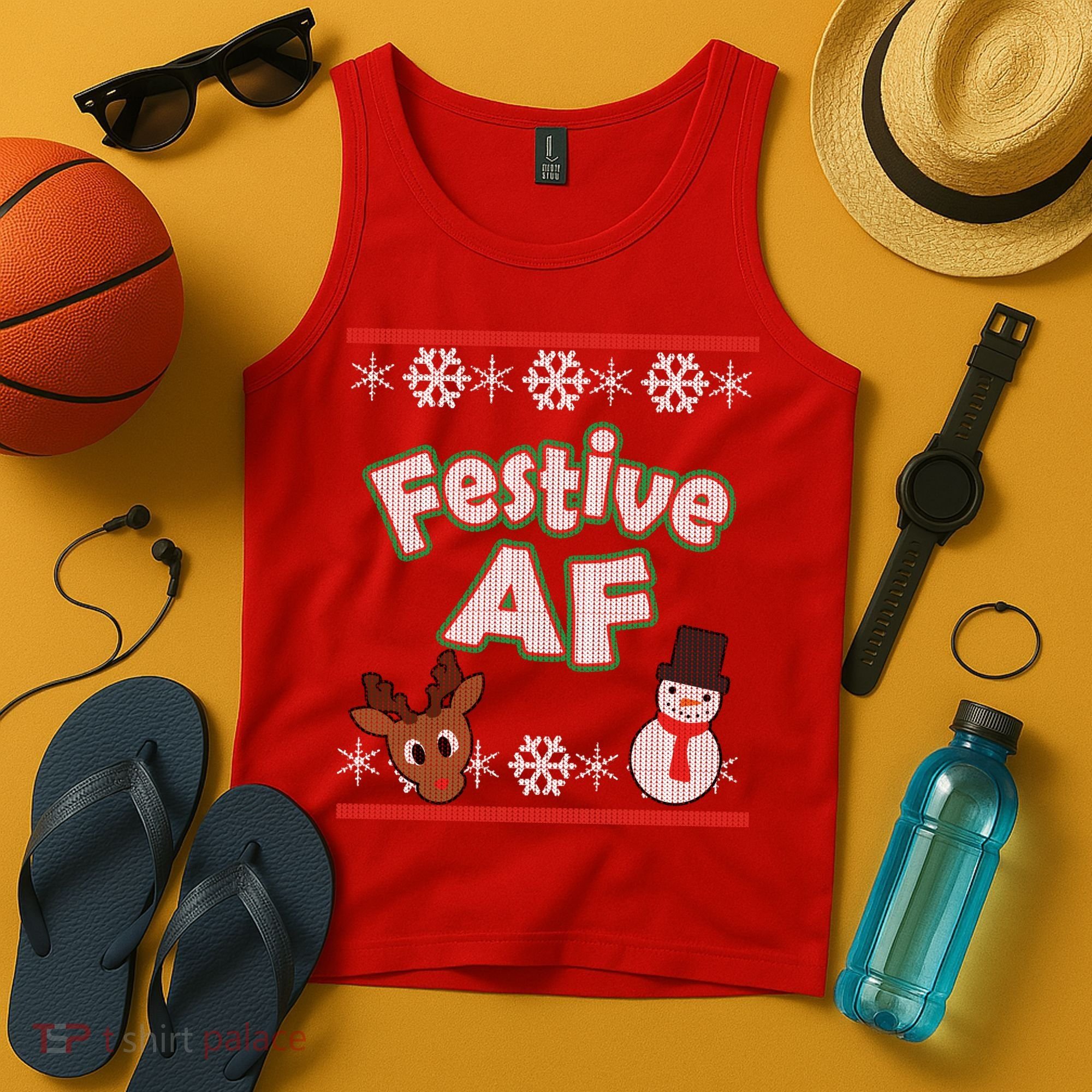 Festive AF Ugly Christmas Sweater Tank Top