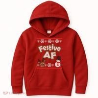 Festive AF Ugly Christmas Sweater Kids Hoodie thumb 0