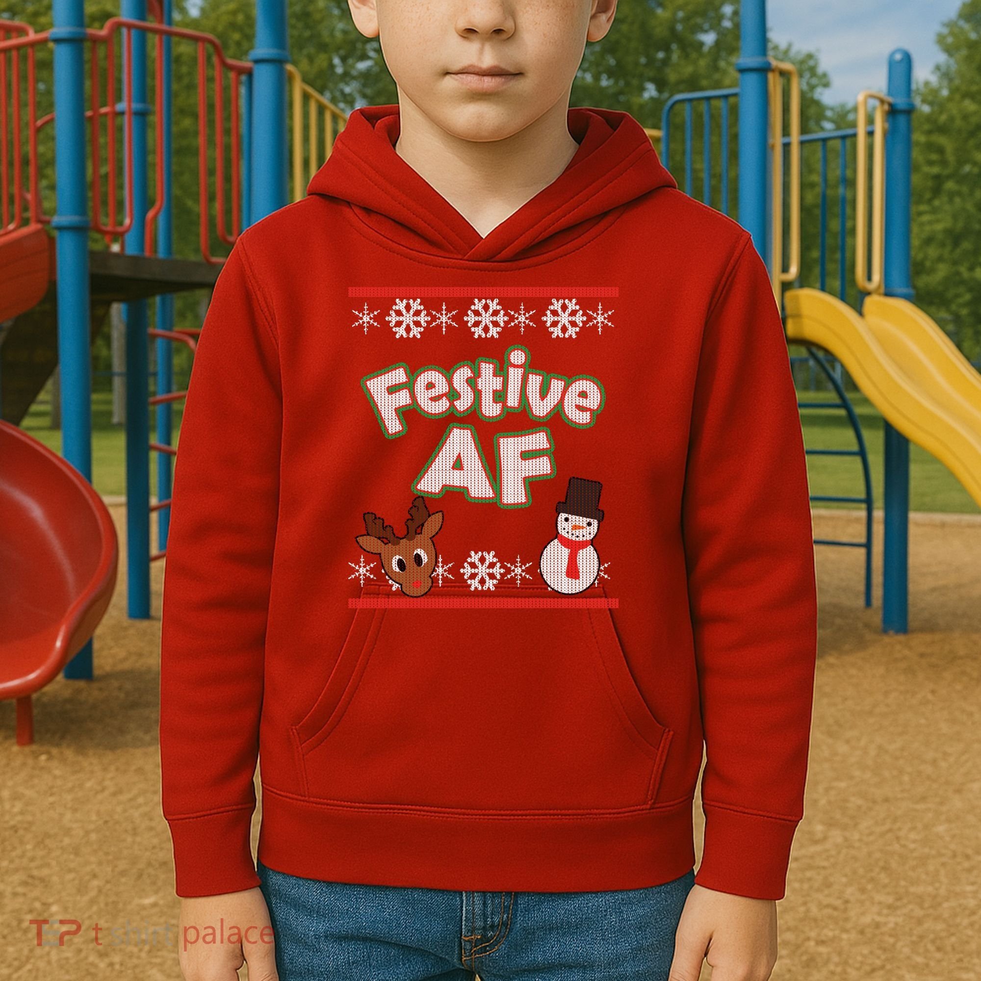 Festive AF Ugly Christmas Sweater Kids Hoodie