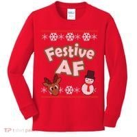 Festive AF Ugly Christmas Sweater Kids Long Sleeve Shirt thumb 0