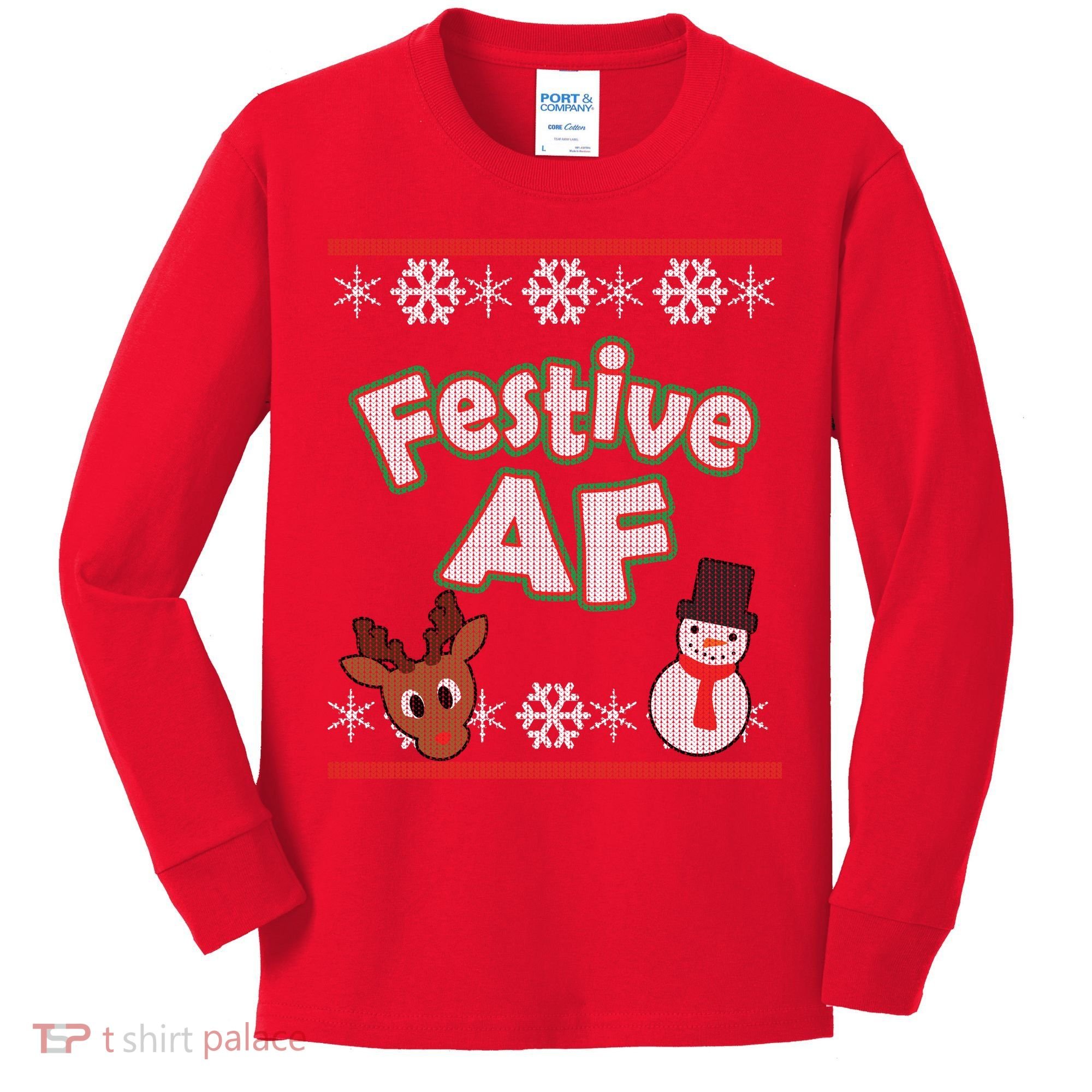 Festive AF Ugly Christmas Sweater Kids Long Sleeve Shirt