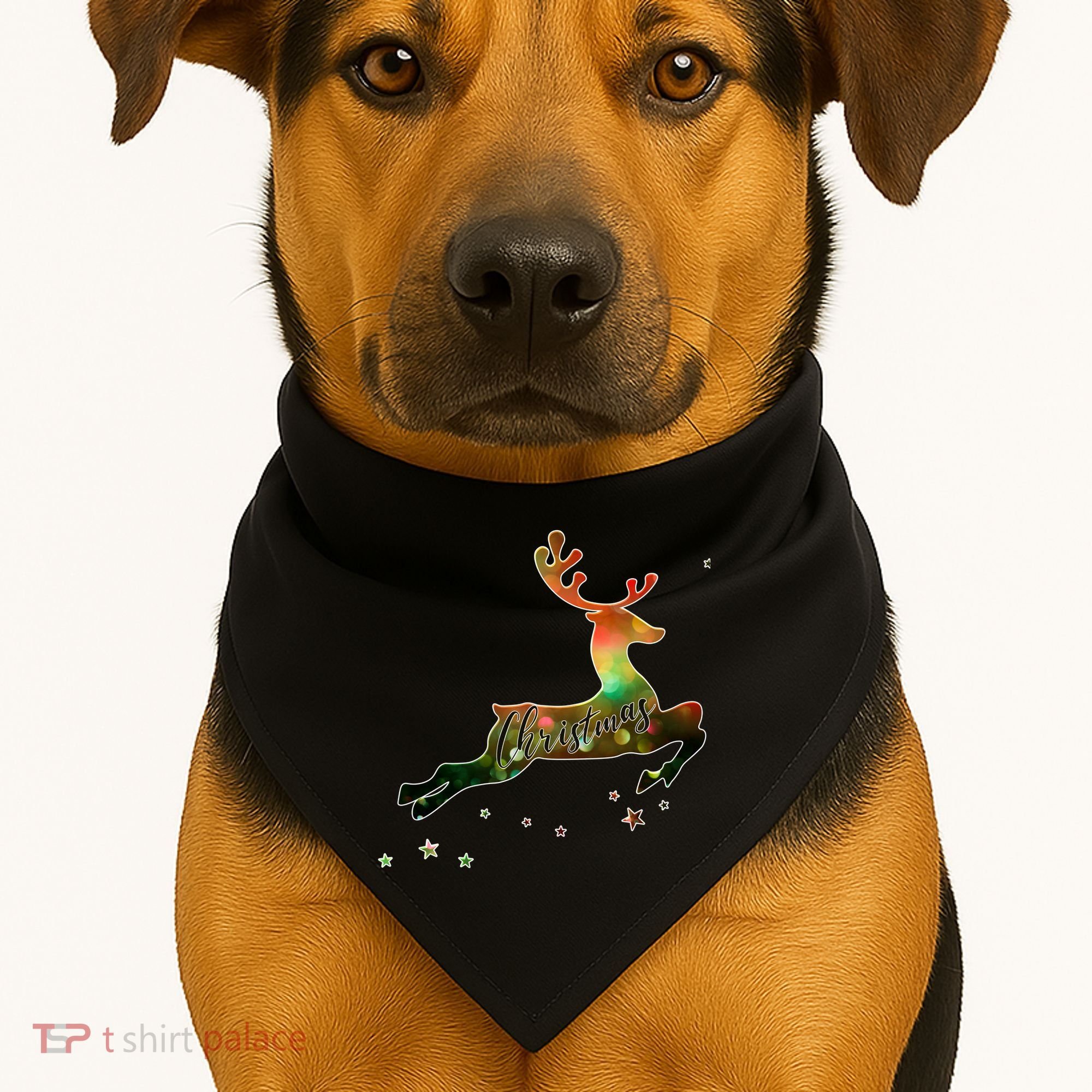 Festive Christmas Leaping Reindeer USA-Made Doggie Bandana