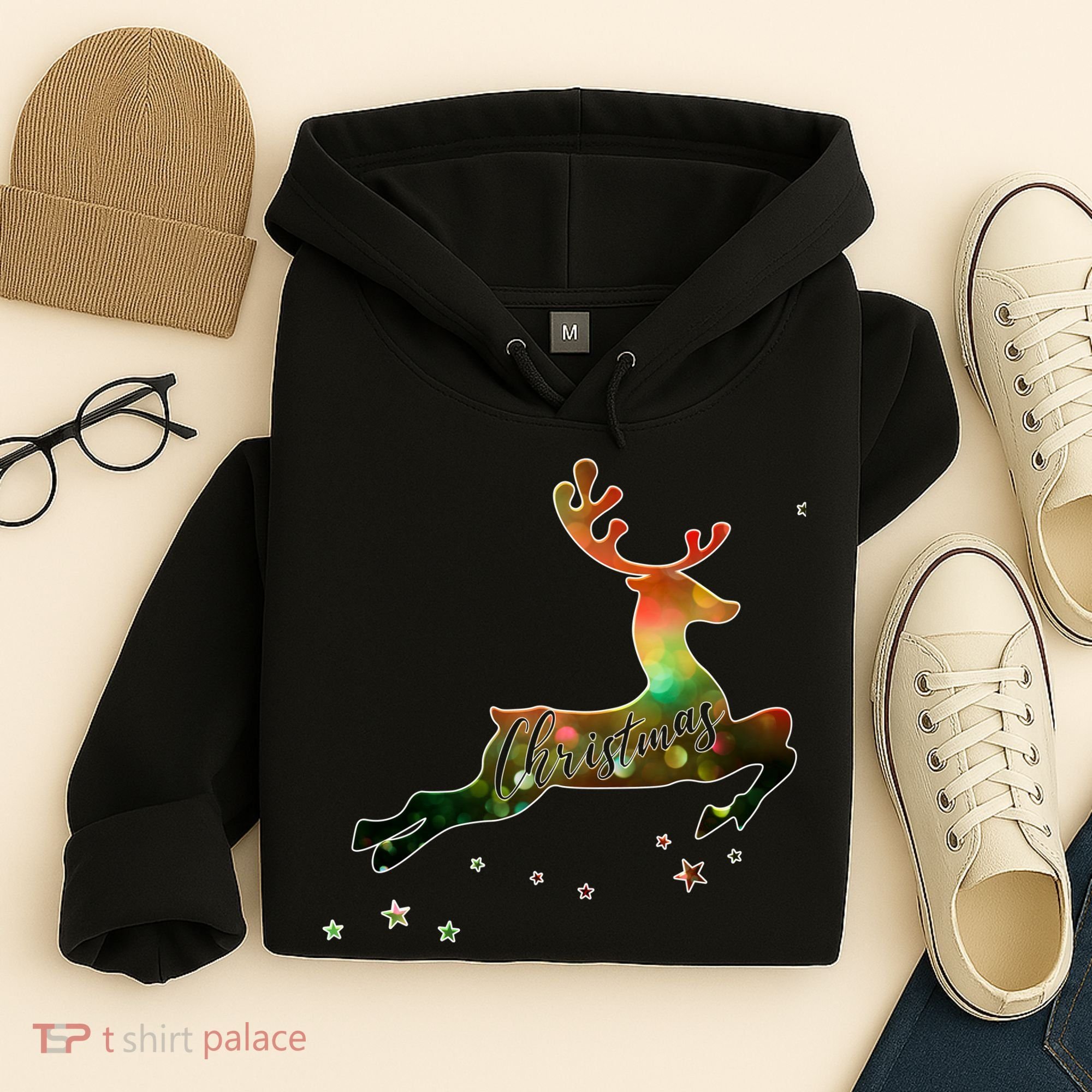 Festive Christmas Leaping Reindeer Hoodie