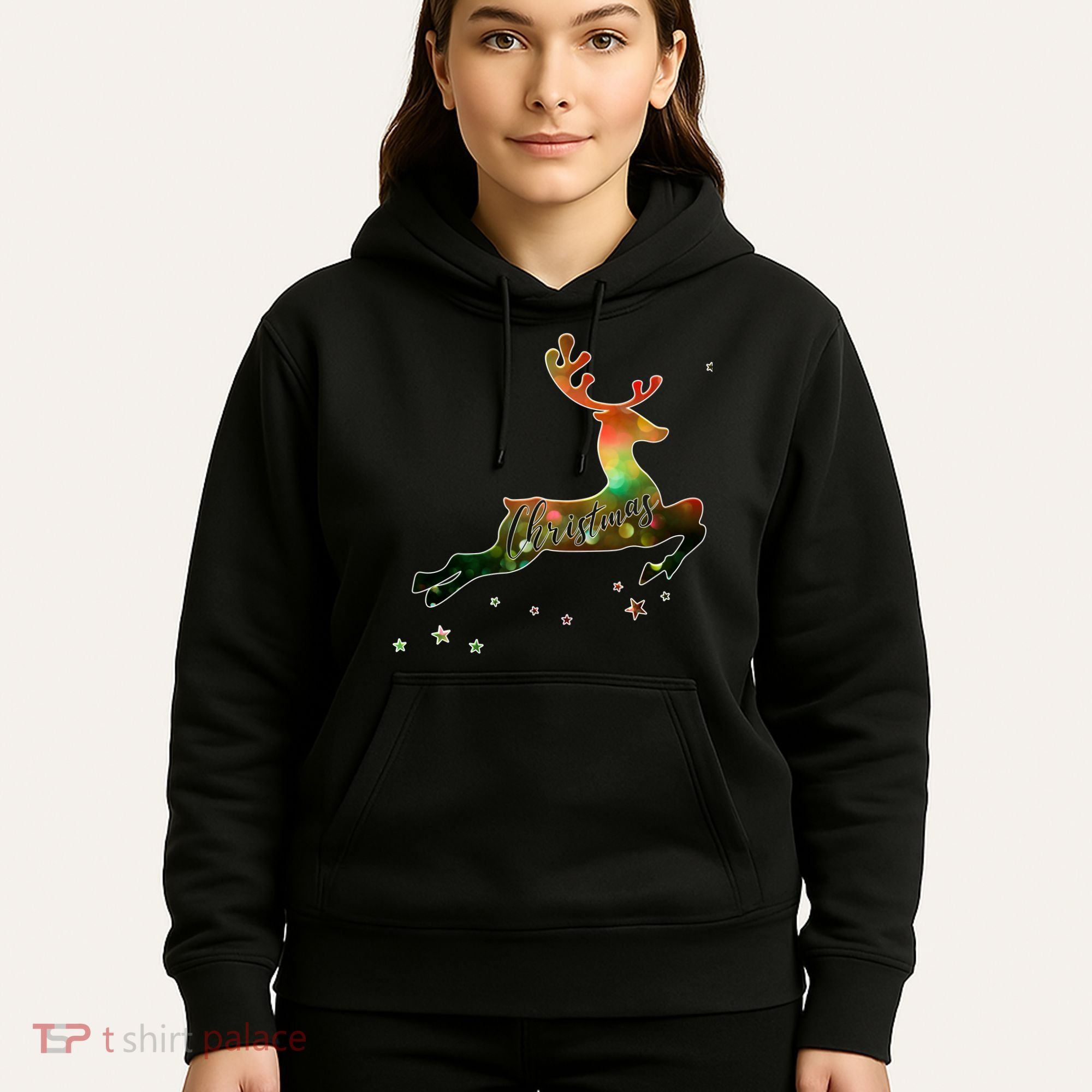 Festive Christmas Leaping Reindeer Hoodie
