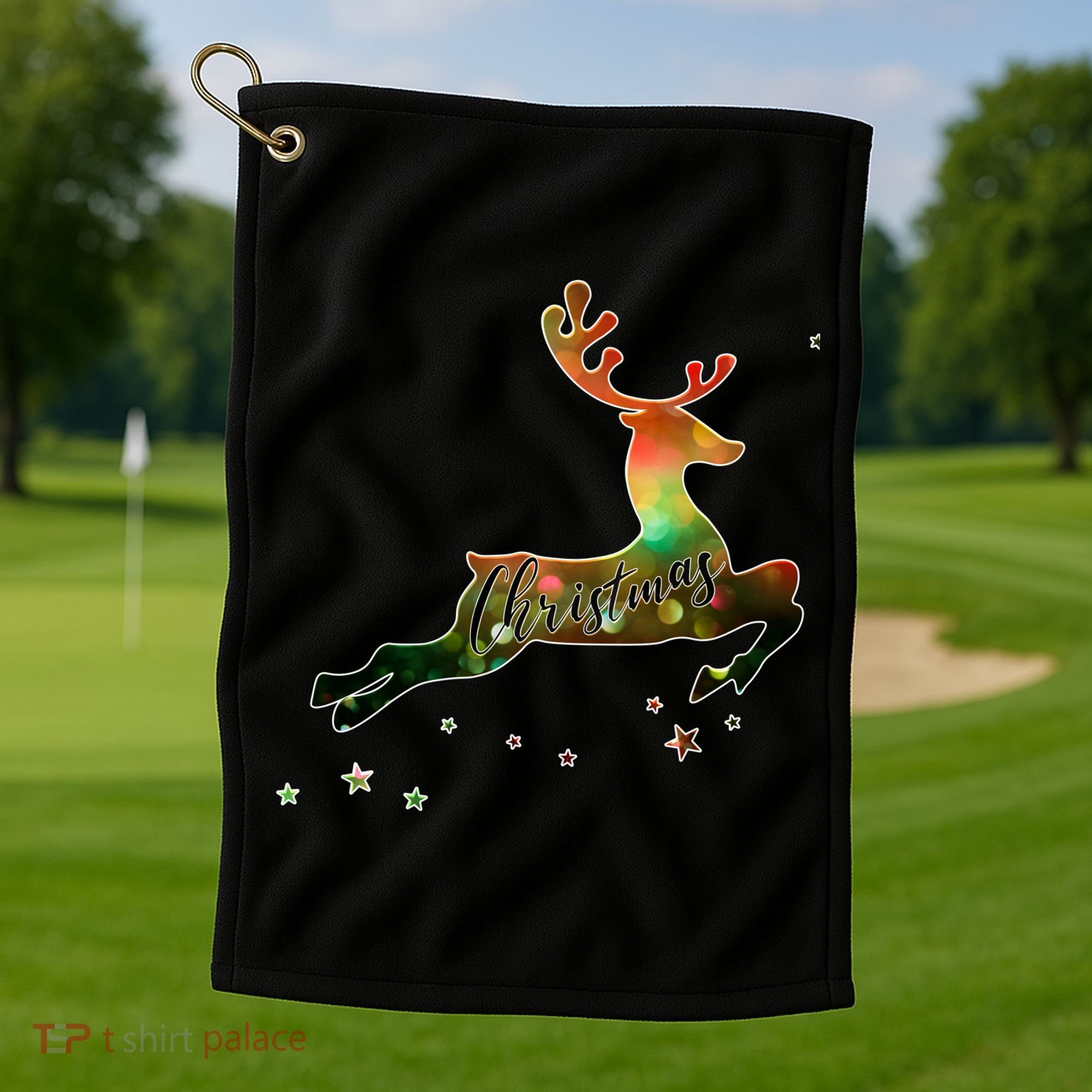Festive Christmas Leaping Reindeer Golf Towel