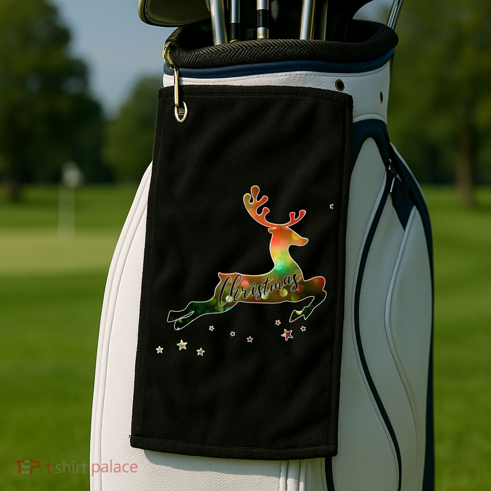 Festive Christmas Leaping Reindeer Golf Towel