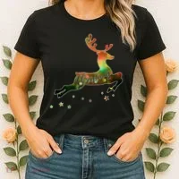 Festive Christmas Leaping Reindeer Women's T-Shirt thumb 2