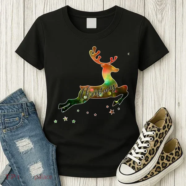 Festive Christmas Leaping Reindeer Women's T-Shirt