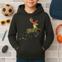 Festive Christmas Leaping Reindeer Kids Hoodie thumb 2