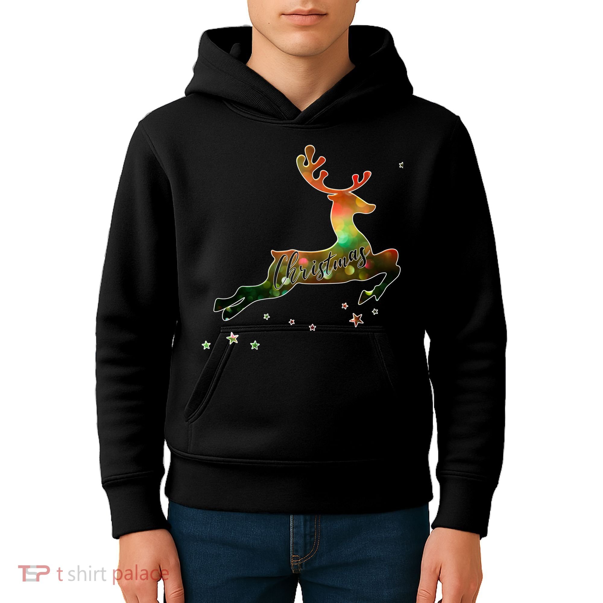 Festive Christmas Leaping Reindeer Kids Hoodie