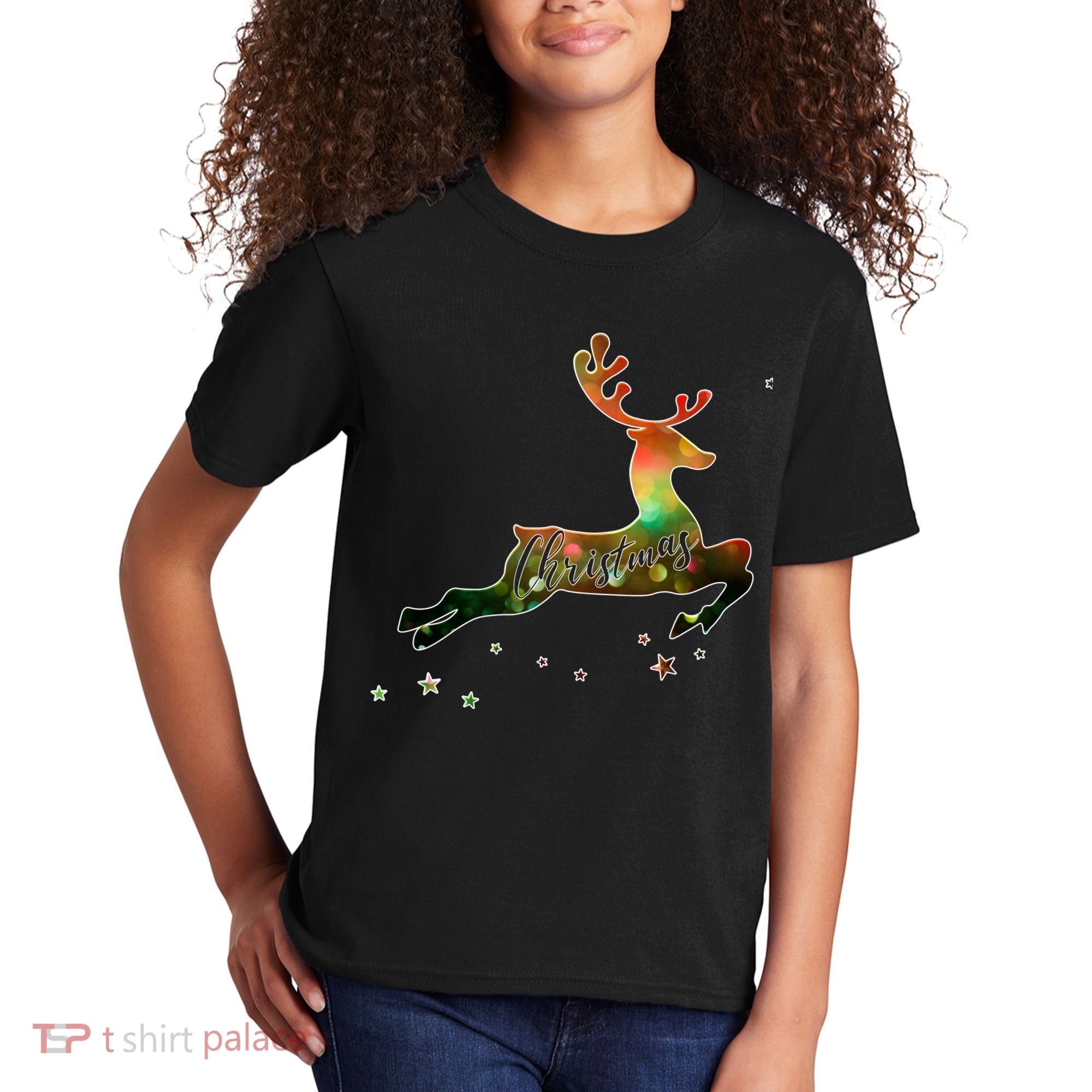 Festive Christmas Leaping Reindeer Kids T-Shirt
