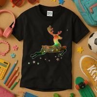 Festive Christmas Leaping Reindeer Kids T-Shirt thumb 3