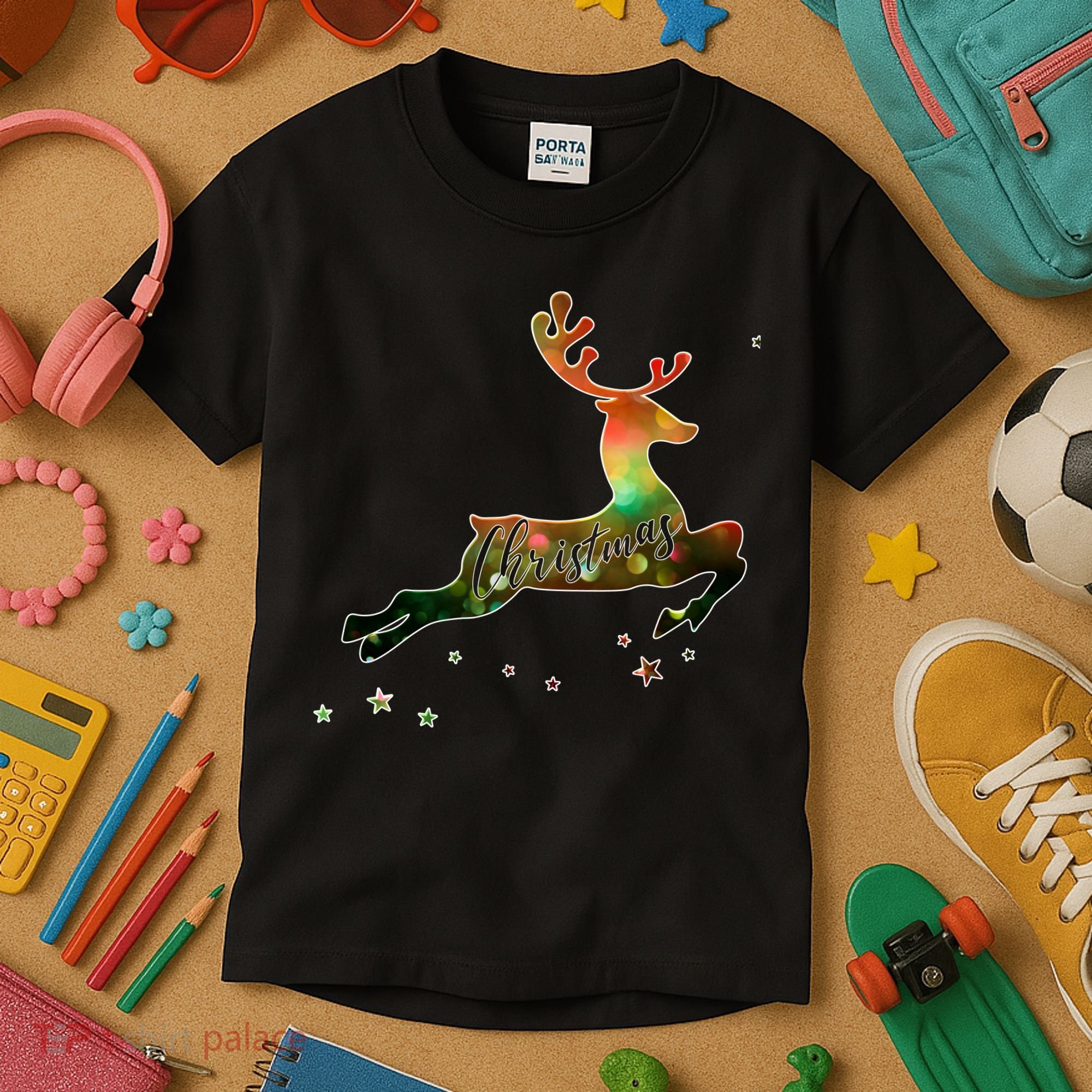 Festive Christmas Leaping Reindeer Kids T-Shirt
