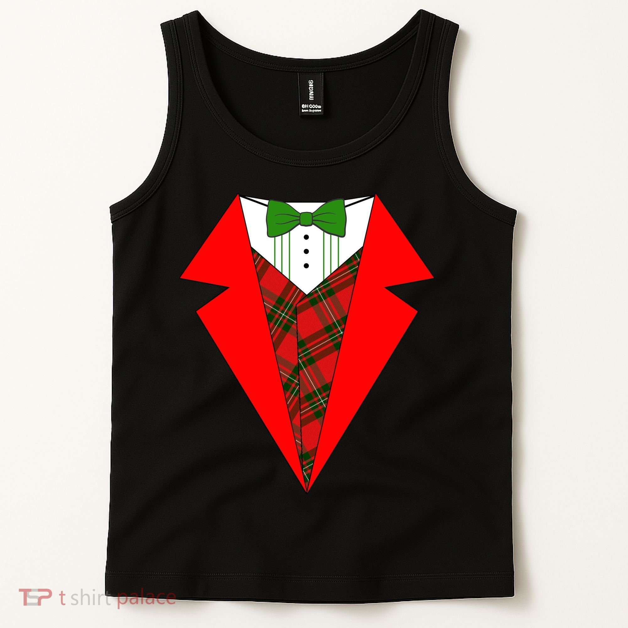 Festive Christmas Red Tuxedo Tank Top