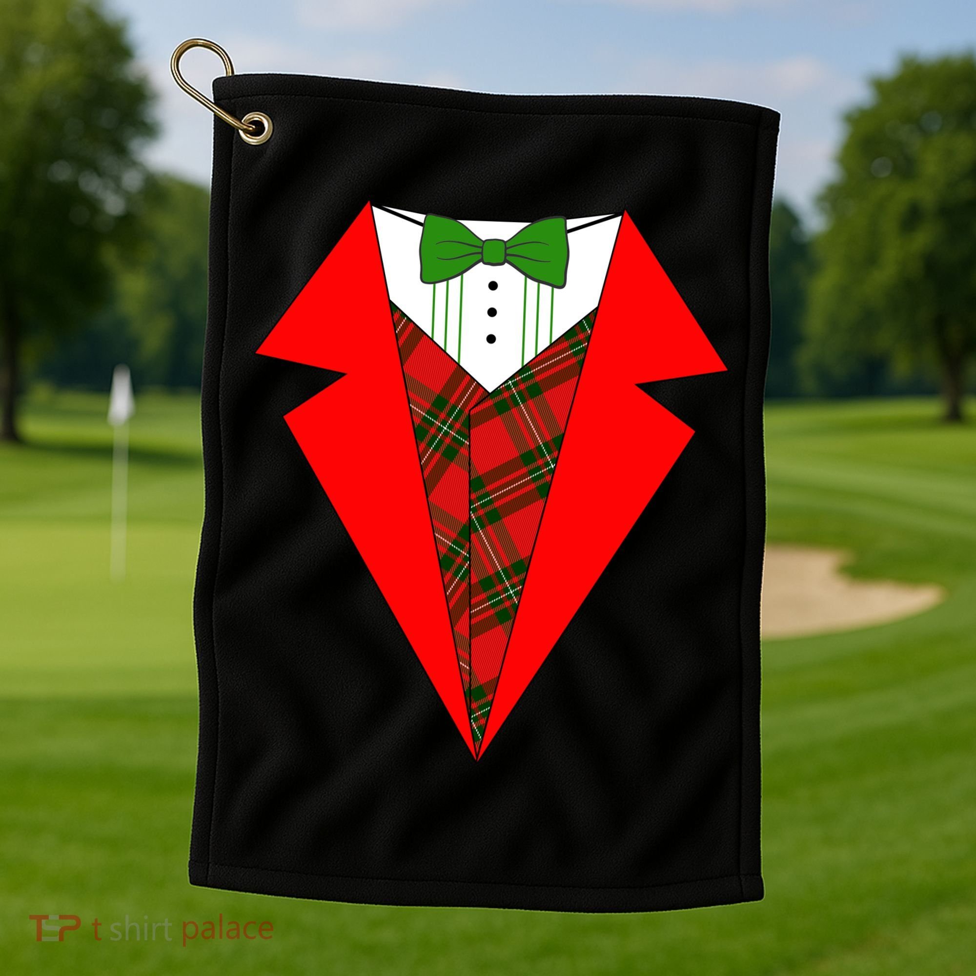 Festive Christmas Red Tuxedo Golf Towel