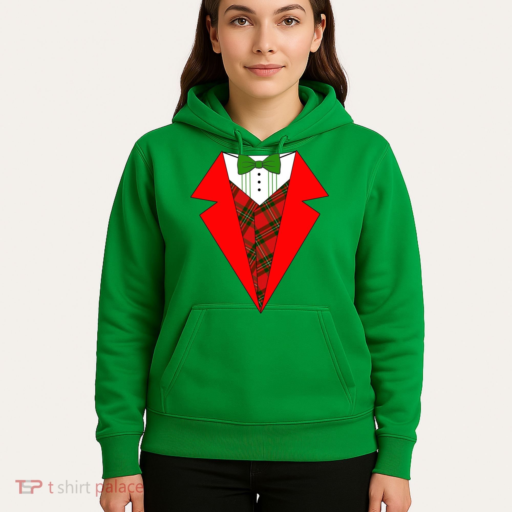 Festive Christmas Red Tuxedo Hoodie