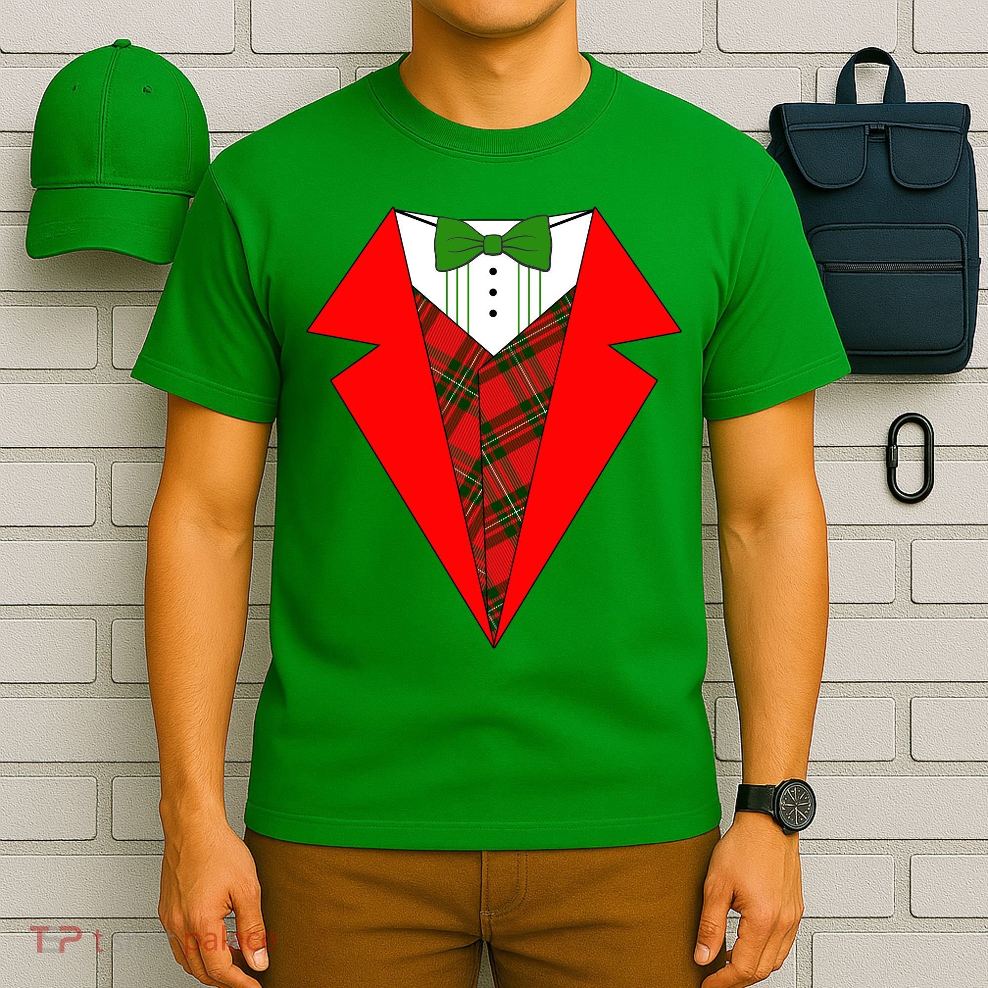 Festive Christmas Red Tuxedo T-Shirt