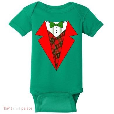 Festive Christmas Red Tuxedo Baby Bodysuit