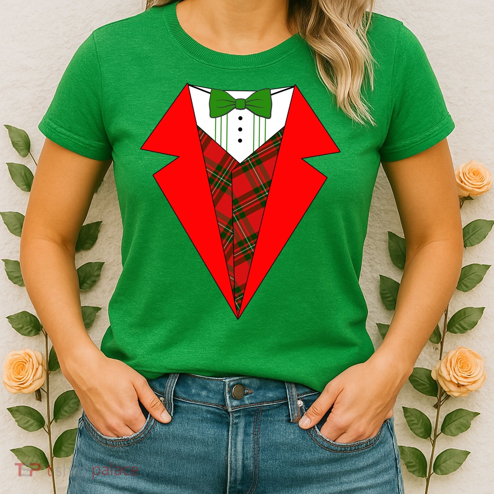 Festive Christmas Red Tuxedo Women's T-Shirt
