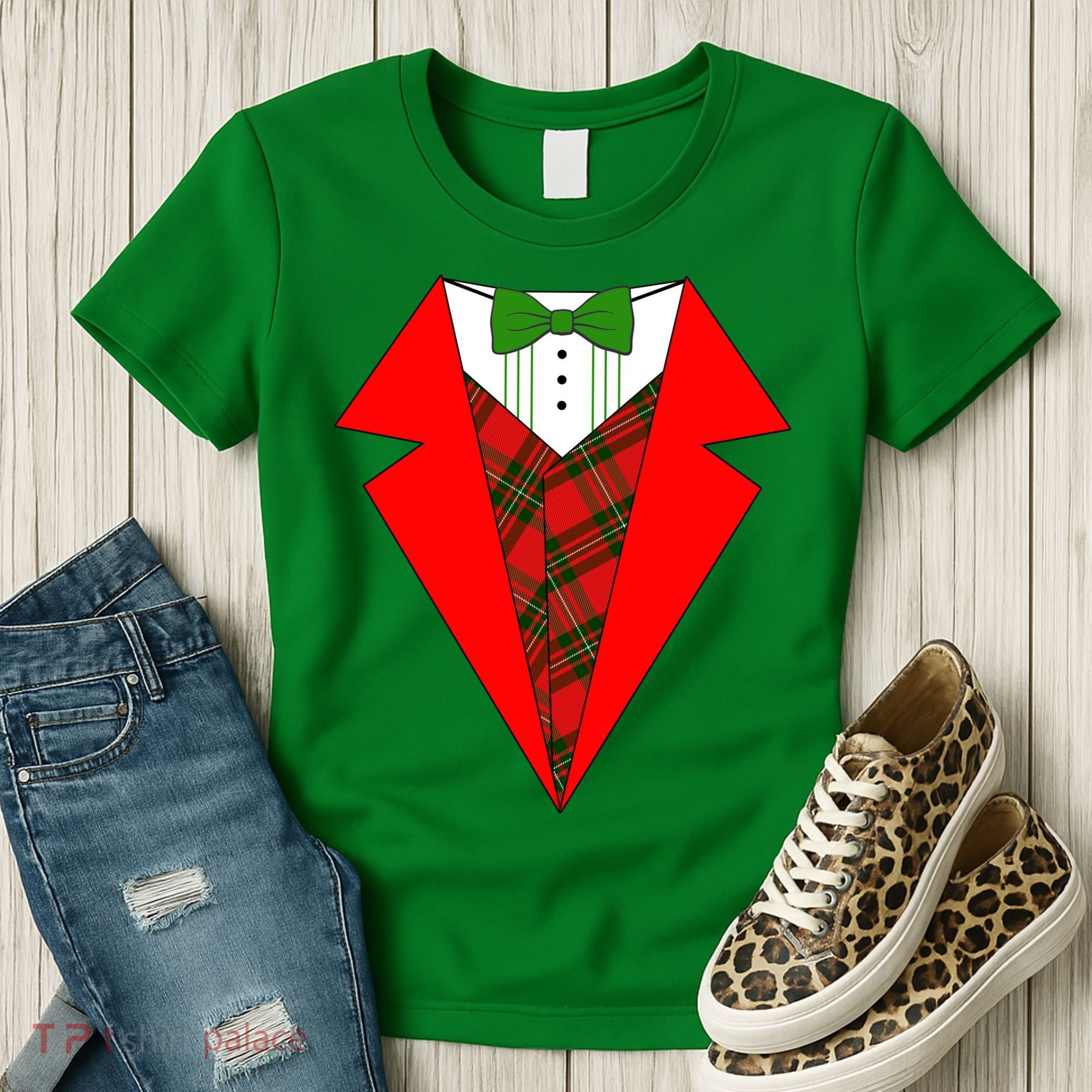 Festive Christmas Red Tuxedo Women's T-Shirt