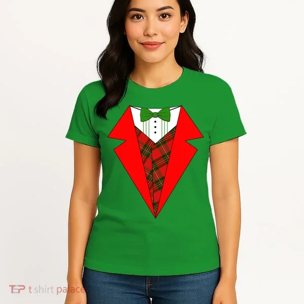 Festive Christmas Red Tuxedo Women's T-Shirt