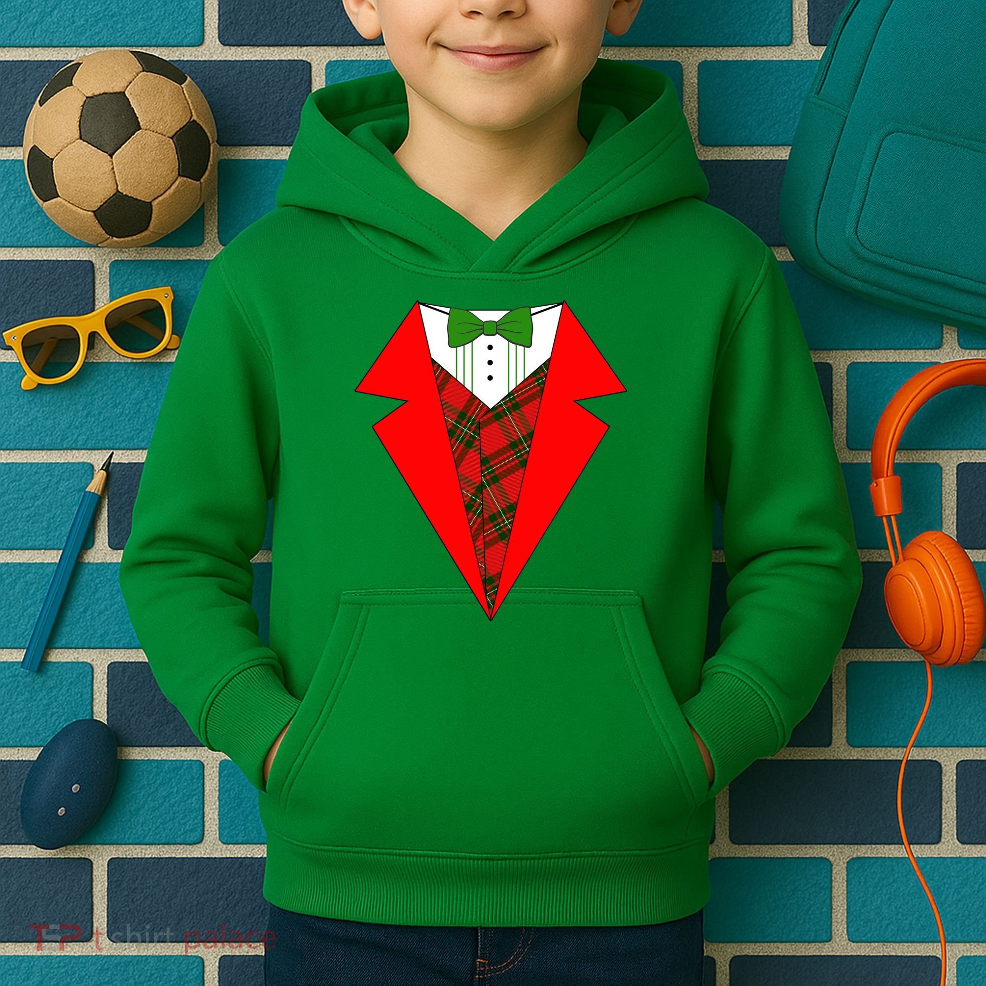 Festive Christmas Red Tuxedo Kids Hoodie