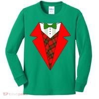 Festive Christmas Red Tuxedo Kids Long Sleeve Shirt thumb 0