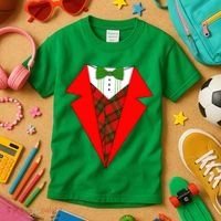 Festive Christmas Red Tuxedo Kids T-Shirt thumb 3